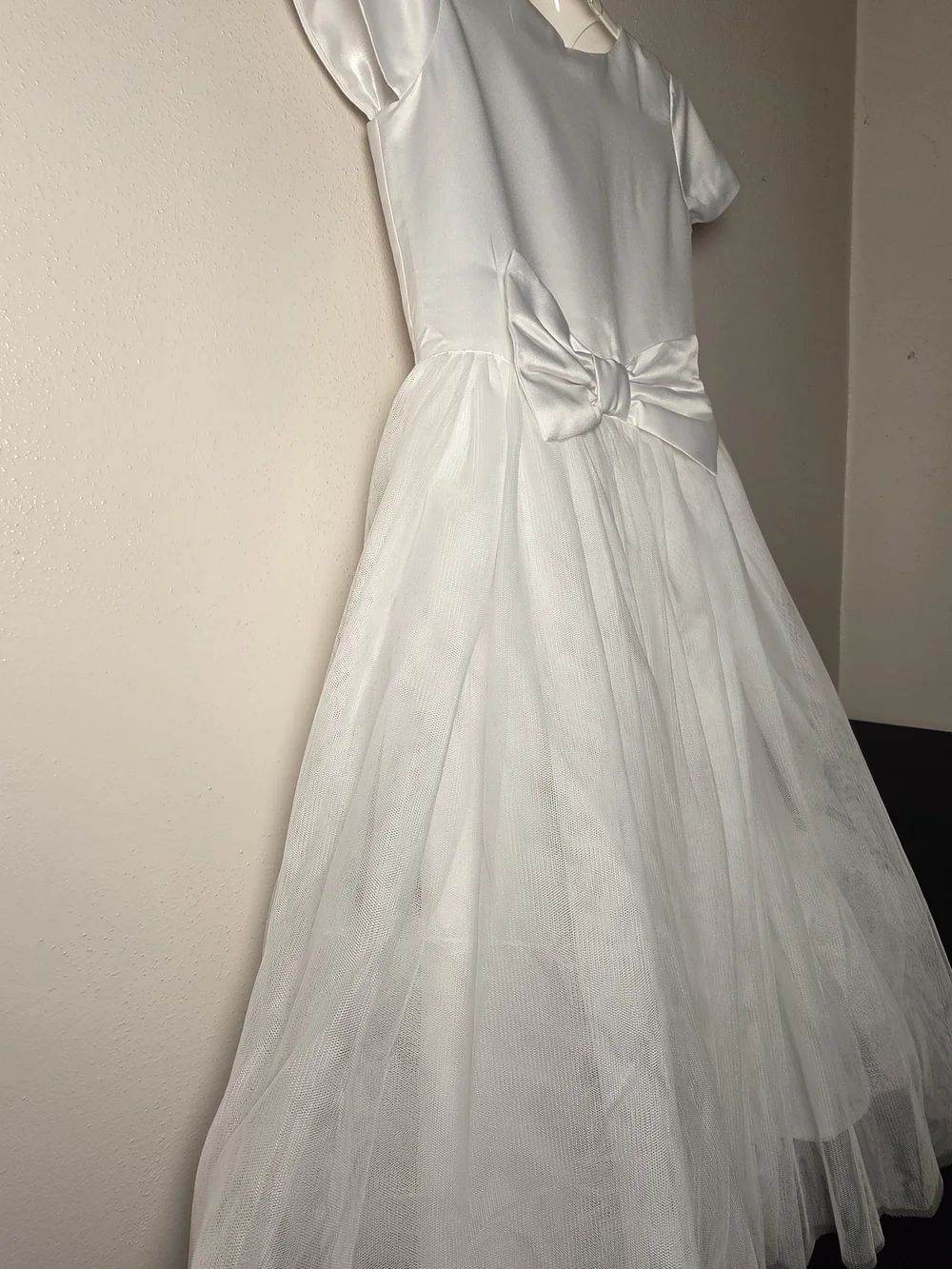 Gymboree White Satin & Tulle Bow Waist Formal Dress